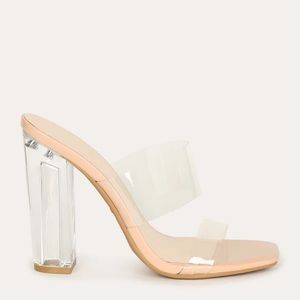 Square Toe Clear Double Strap Transparent Chunky Heel